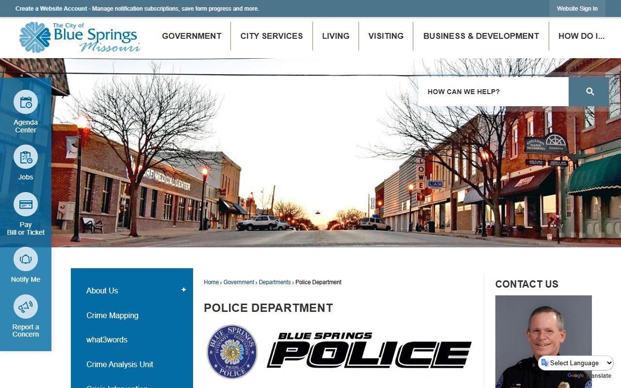Blue Springs Police Department website and resources for arrest record requests