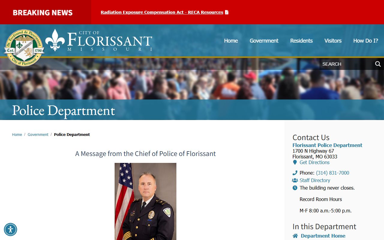 Florissant Police Department website and records division information for arrest report requests
