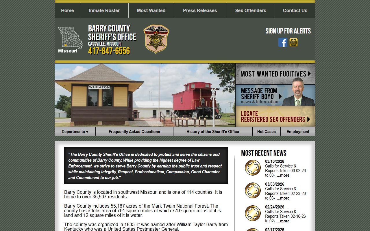 Barry County Sheriff's Office website with arrest records and inmate information