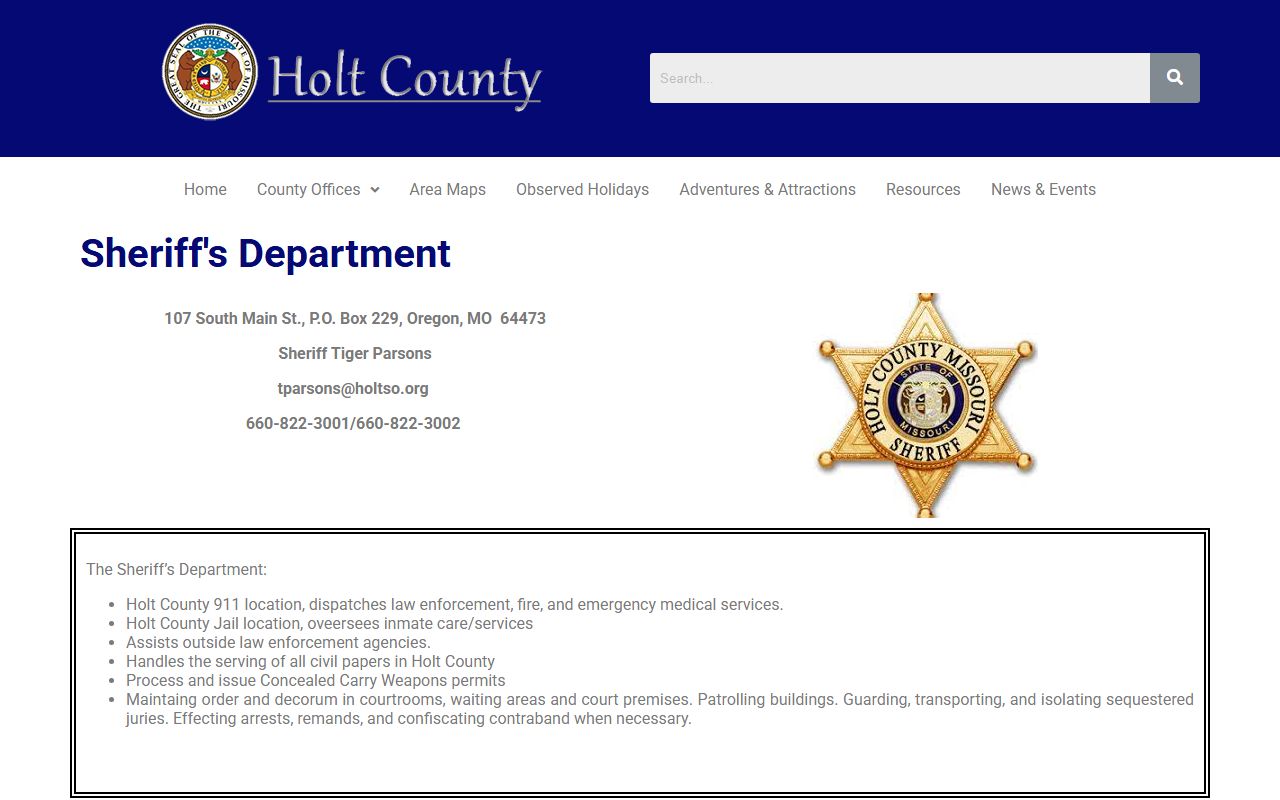 Holt County Sheriff Missouri arrest records
