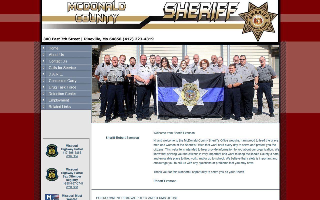 McDonald County Sheriff's Office handling arrest records in Pineville Missouri