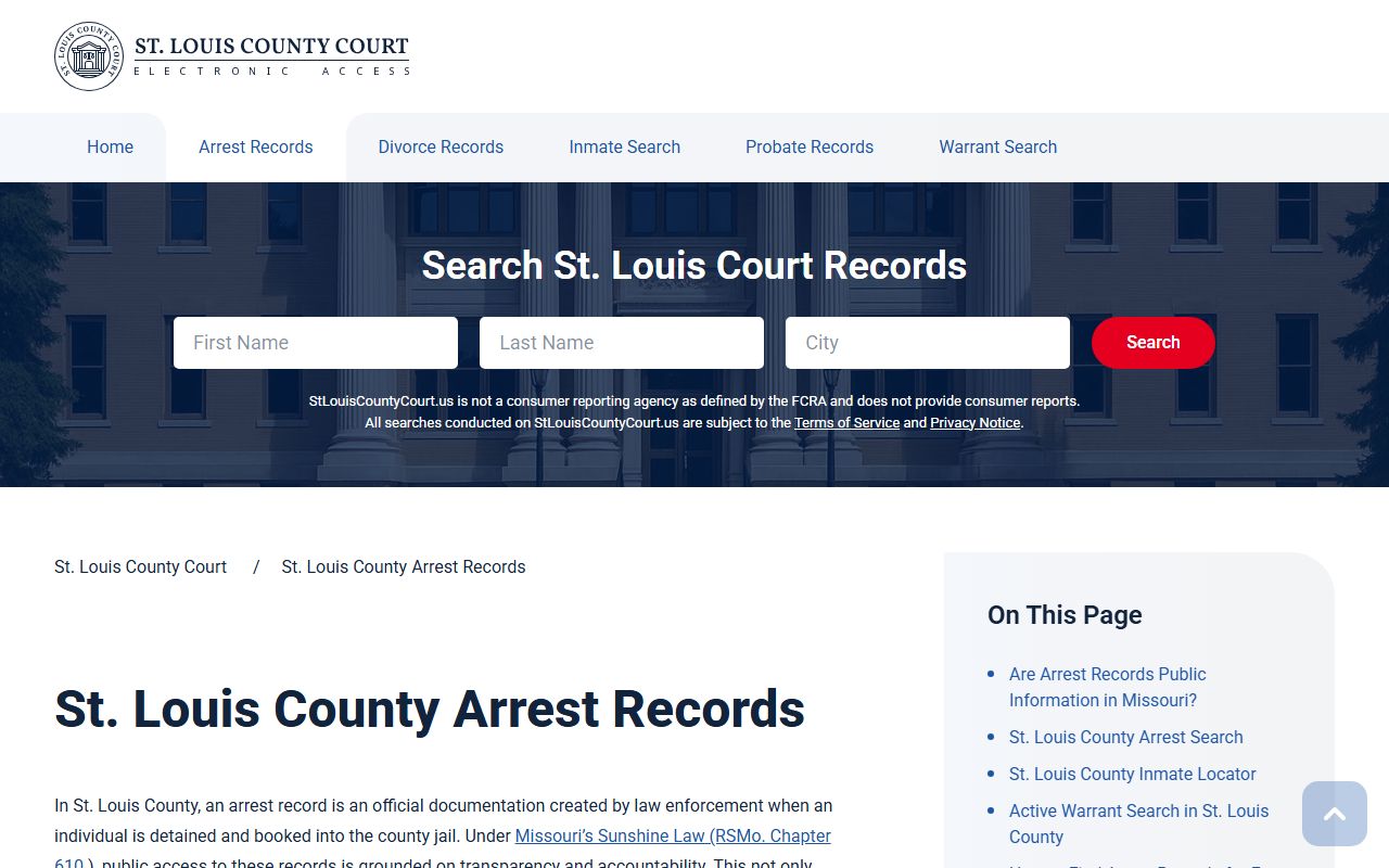 St. Louis County Court criminal records and arrest records search