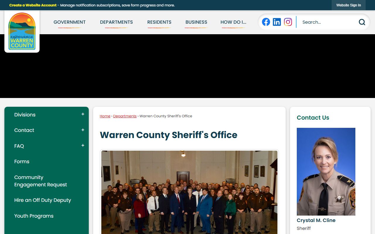 Warren County Sheriff's Office website for Warren County arrest records