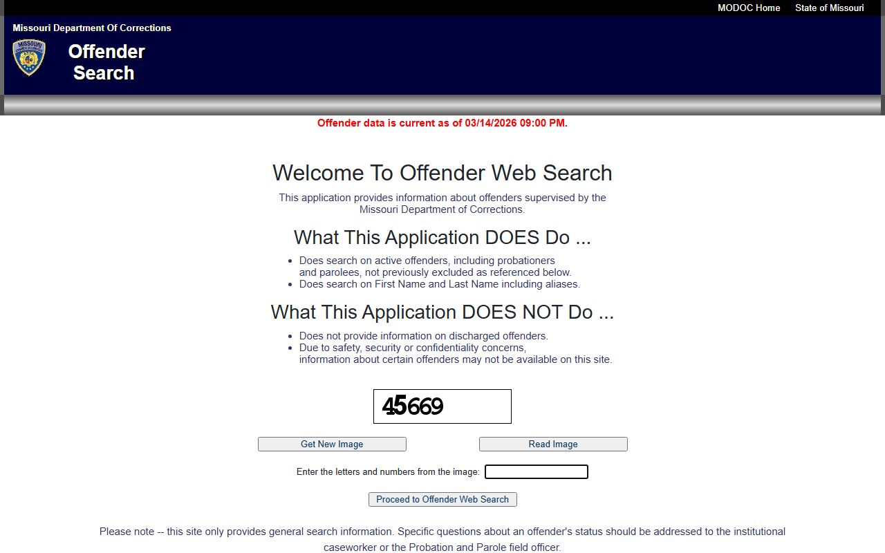 Missouri Department of Corrections offender search for arrest records